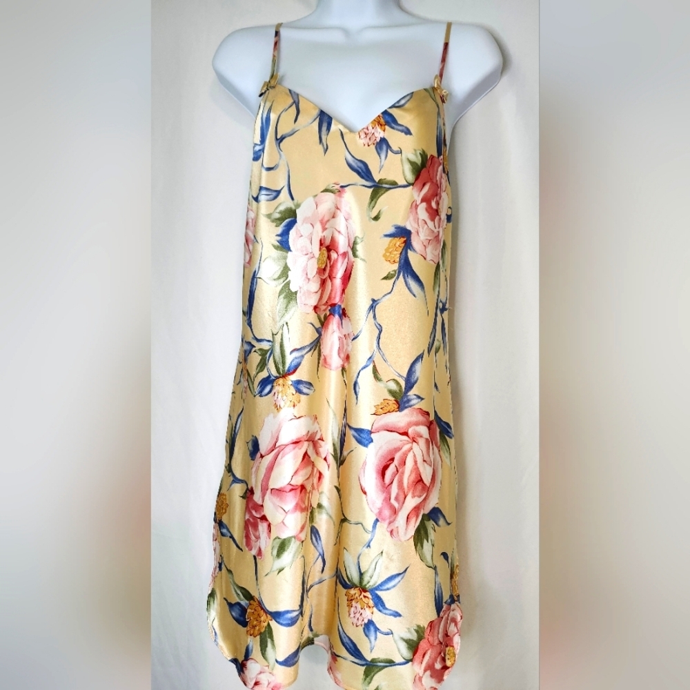 Floral Slip Chemise in Cream with Pink Rose Print